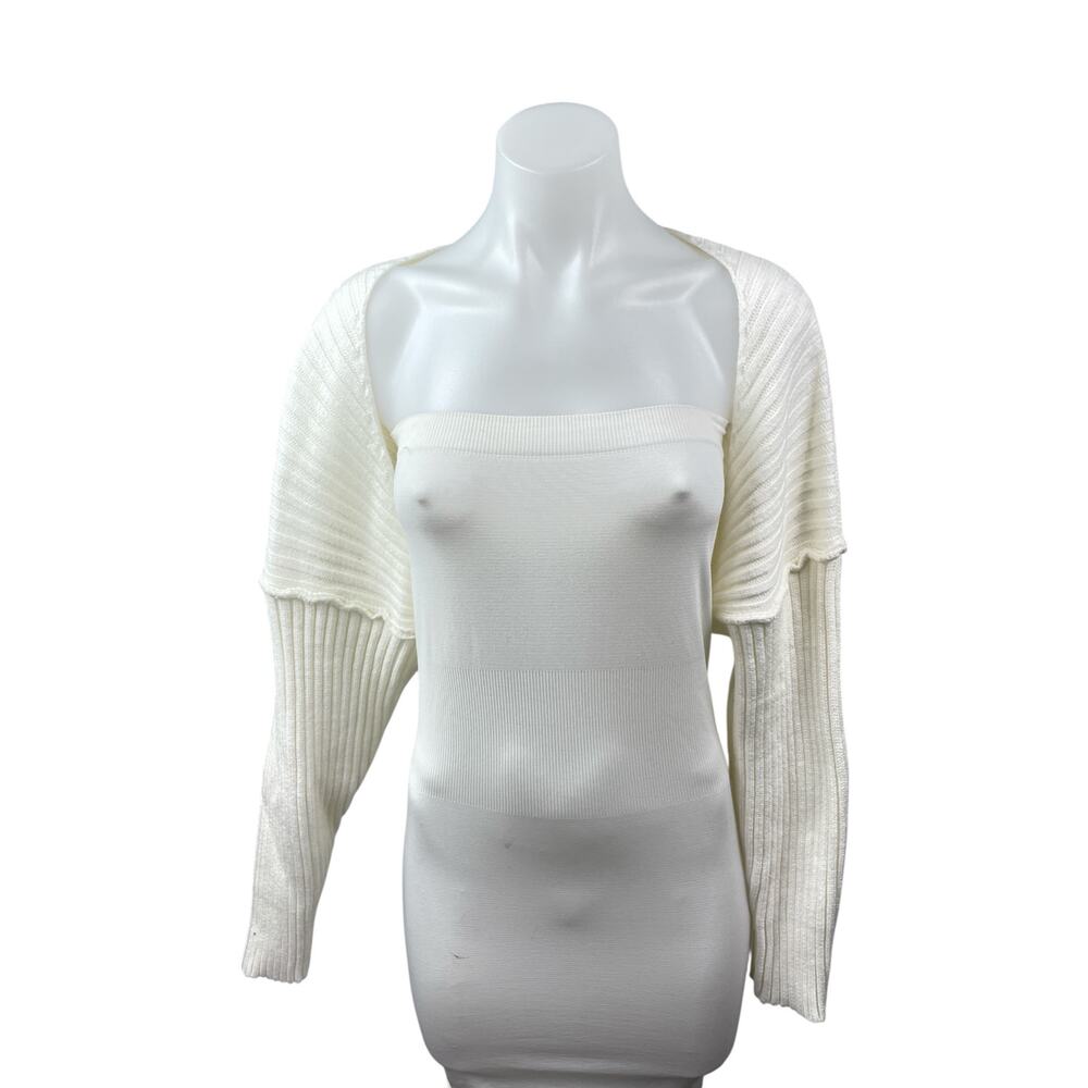 NEW Commense Cream Ribbed Knit Dolman Long Sleeve Cropped Cardigan Sweater XS